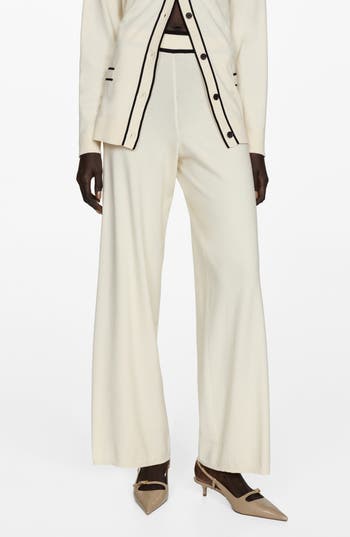 Mango Straight Leg Knit Pants In Sand