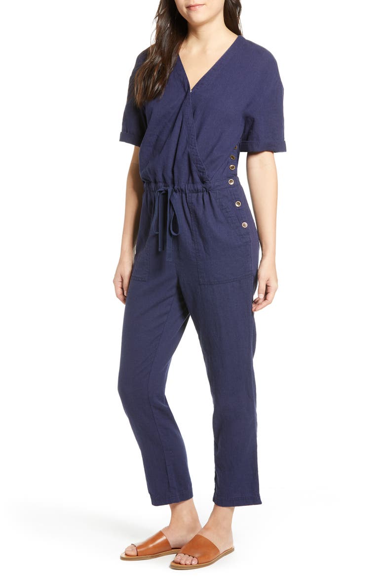Faux Wrap Jumpsuit, Main, color, NAVY PEACOAT