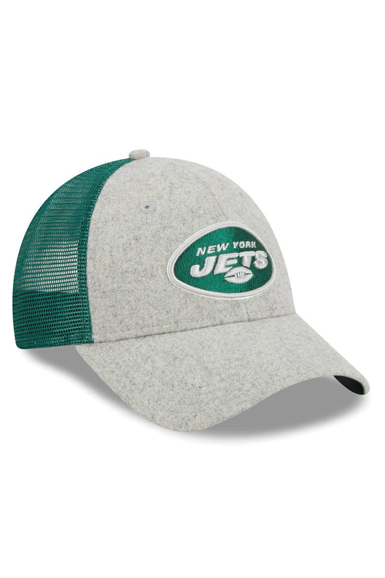 Men's New Era Heather Gray/Green New York Jets Pop Trucker 9FORTY Adjustable Hat, Alternate, color, Heather Gray
