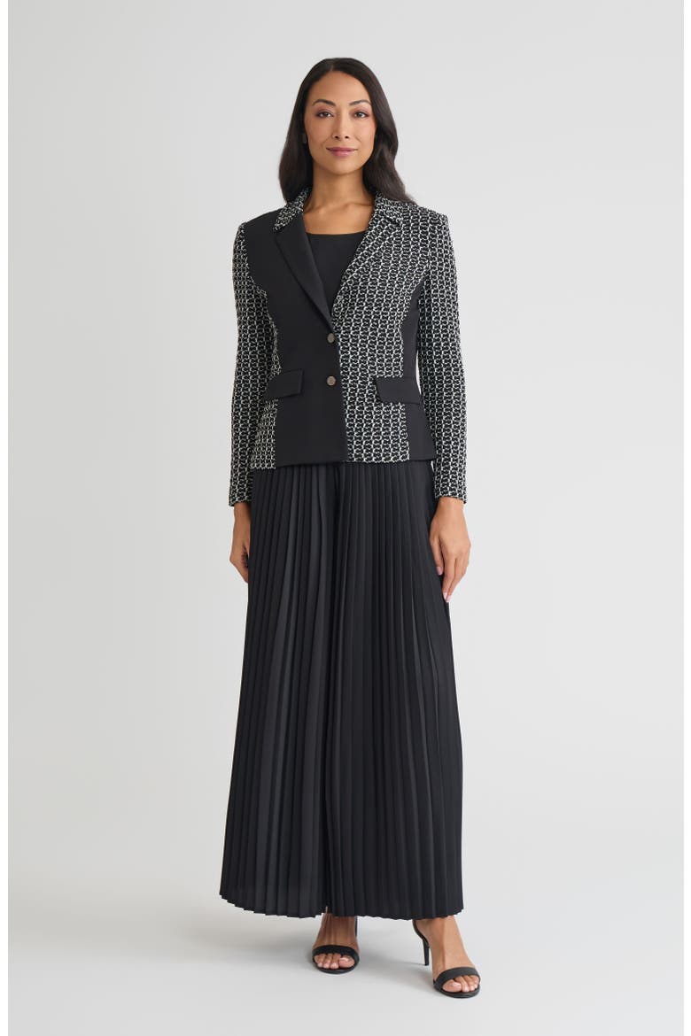 Tailored Mixed Media Tweed Knit Blazer, Alternate, color, Black/White