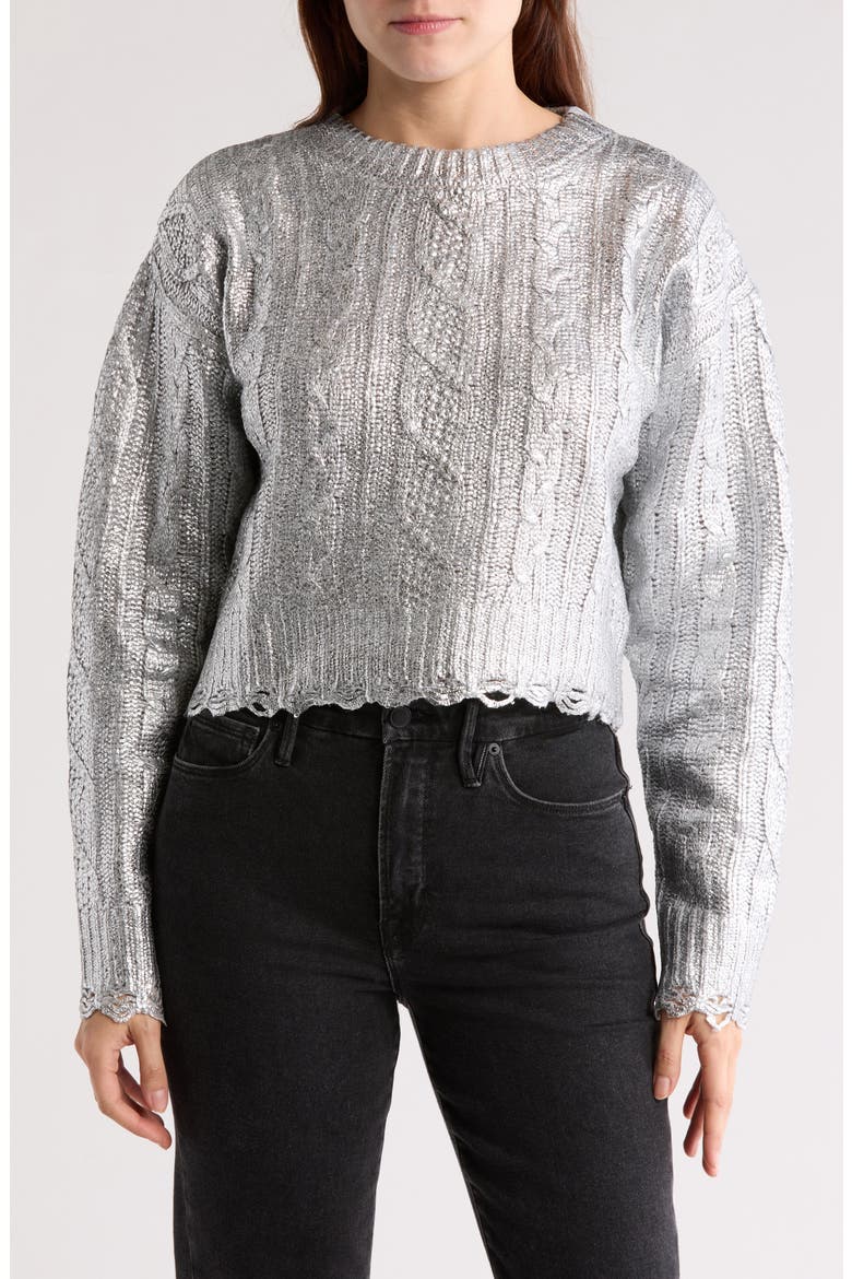 Metallic Cable Stitch Sweater, Main, color, SILVER