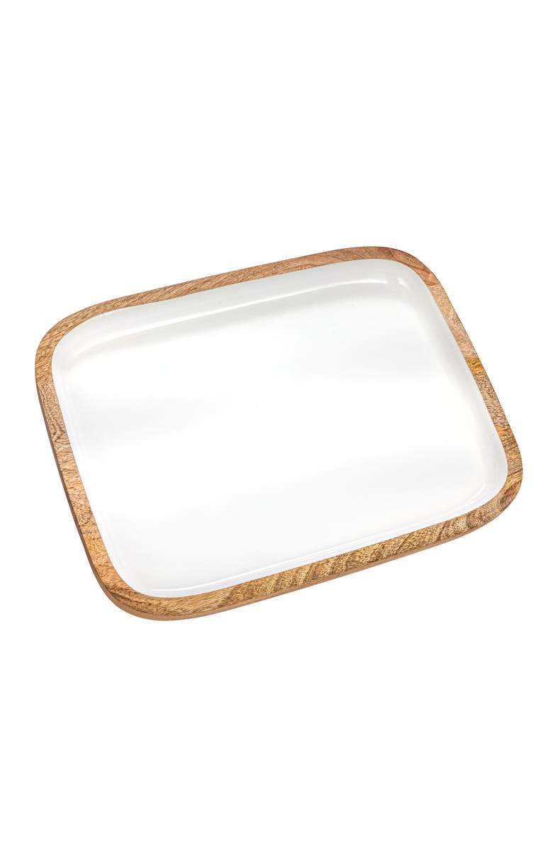 Storied Home Enameled Mango Wood Tray, Main, color, White