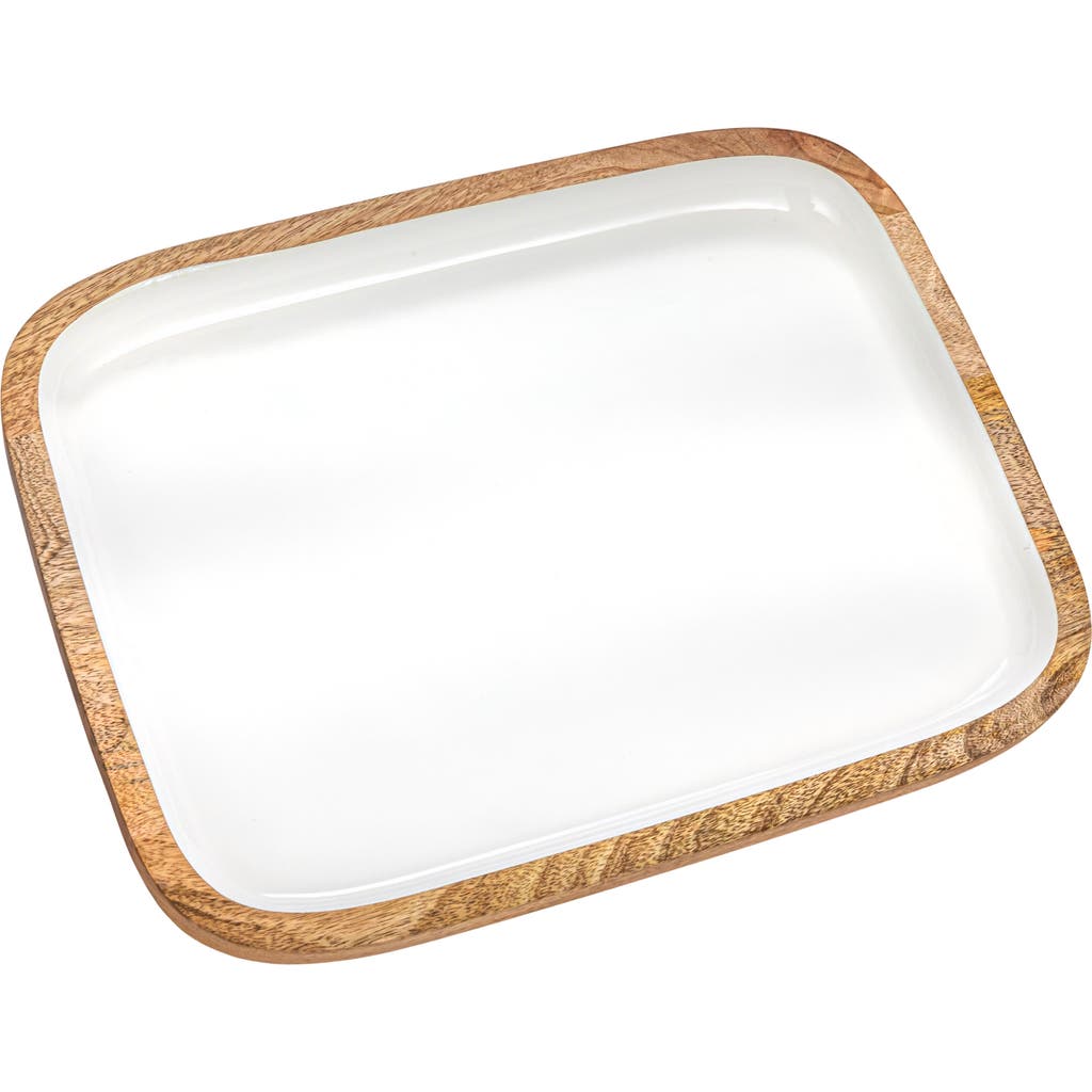 Storied Home Enameled Mango Wood Tray In White