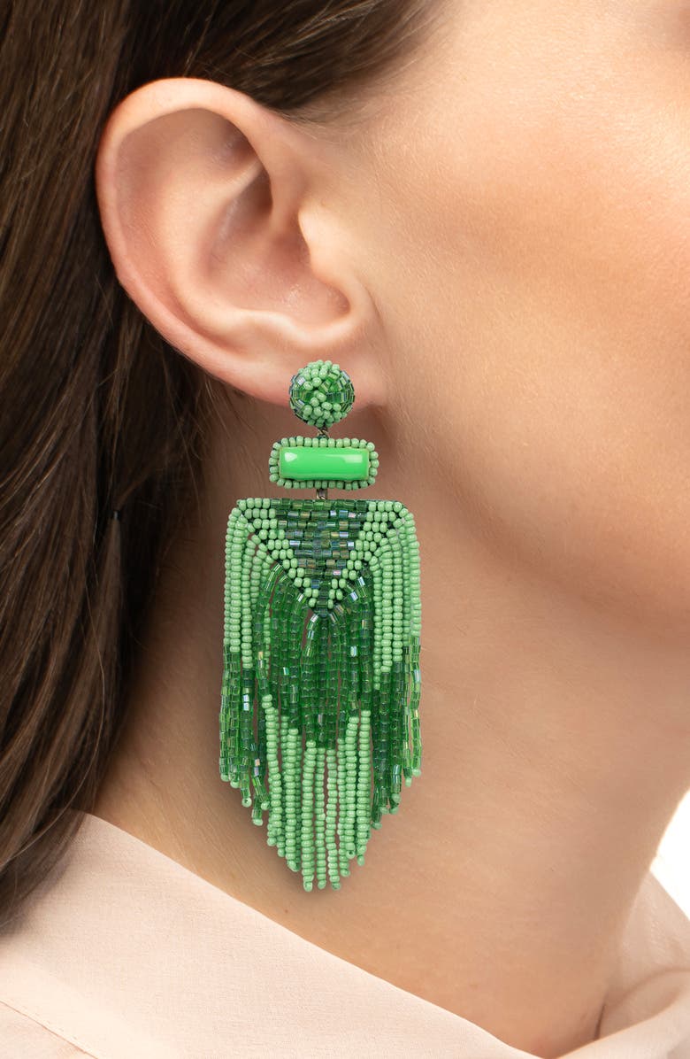 Deepa Gurnani Jody Beaded Tassel Earrings, Alternate, color, Green