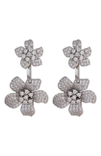Eye Candy Los Angeles Rose Cubic Zirconia Floral Drop Earrings In Silver