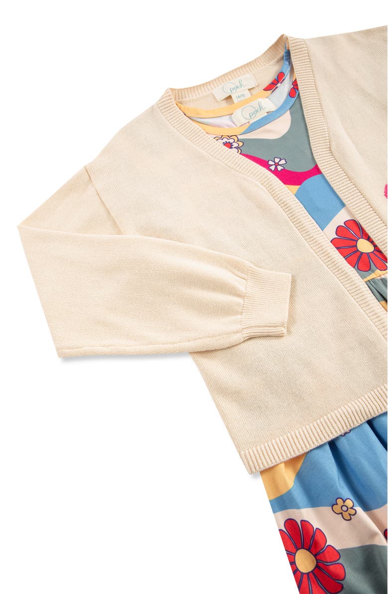 Peek Aren't You Curious Kids' Groovy Floral Dress & Daisy Cardigan Set, Alternate, color,