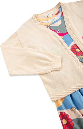 Kids' Groovy Floral Dress & Daisy Cardigan Set