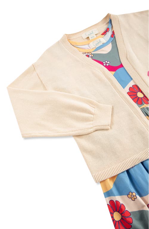 Peek Aren't You Curious Kids' Groovy Floral Dress & Daisy Cardigan Set In Blue