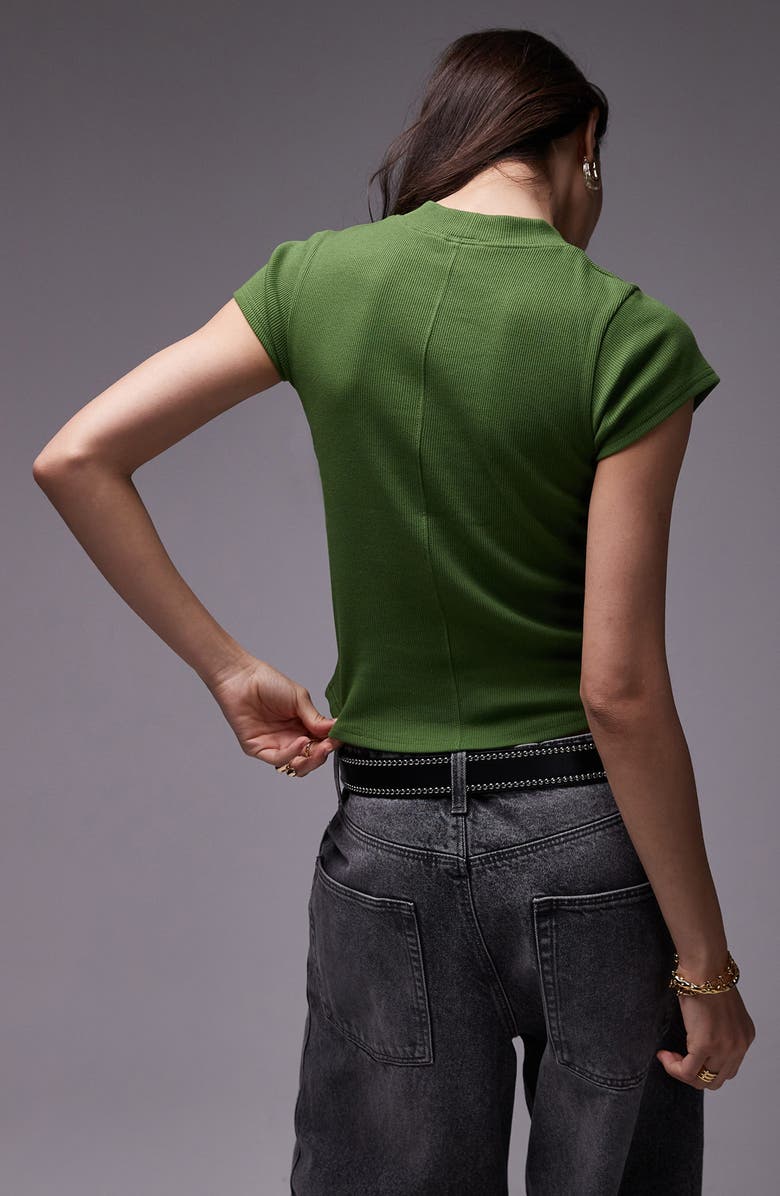 Topshop Curved Hem Fitted Stretch Cotton T-Shirt, Alternate, color, Medium Green