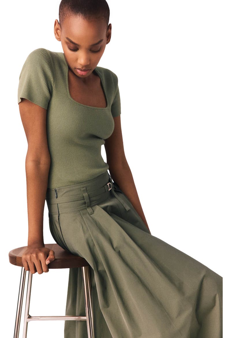 Square-neck ribbed sweater, Alternate, color, Khaki