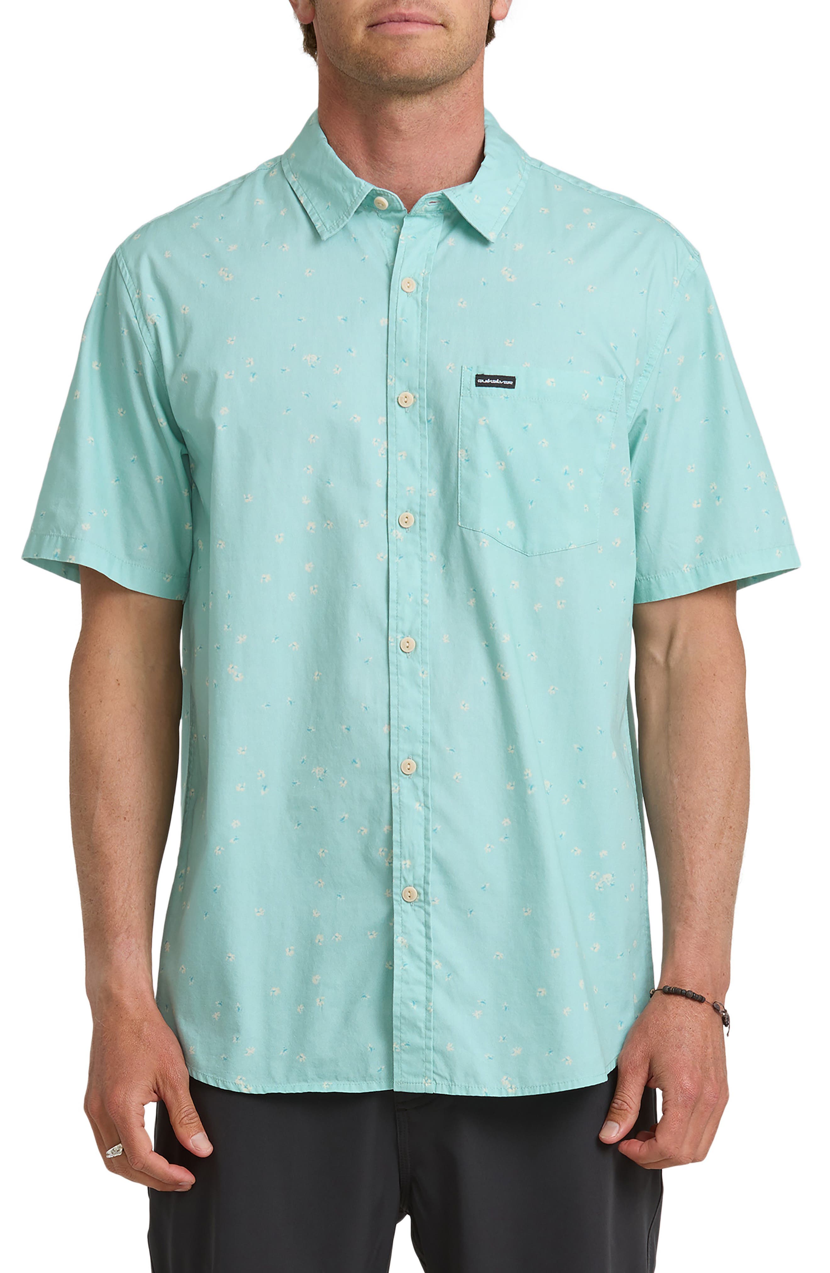 Quiksilver Ditsy Blossom Floral Classic Short Sleeve Cotton Button-Up Shirt