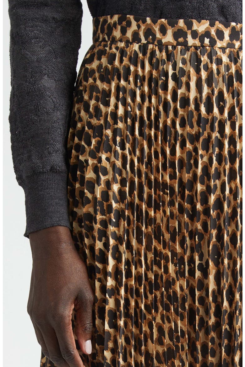Mixed Print Pleated Midi Skirt, Alternate, color, BEIGE