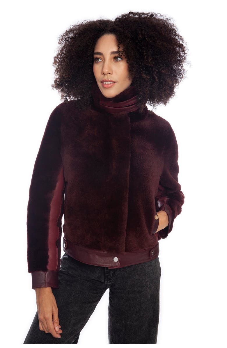 Furniq UK Freya Shearling Jacket, Alternate, color, Burgundy