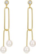 Lafonn Gold Plated Sterling Silver Simulated Diamond & Cultured Freshwater Pearl Paperclip Dangle Earrings