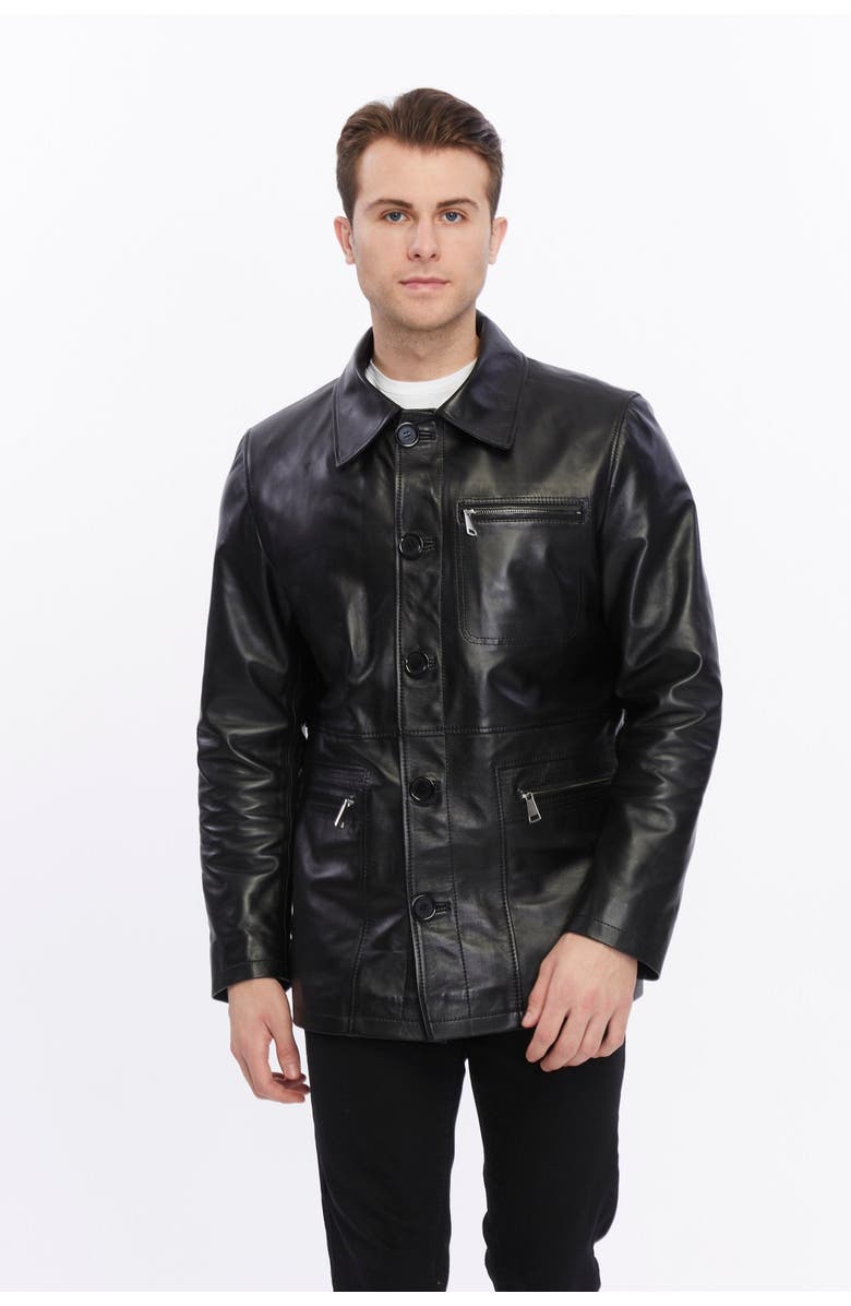 Furniq UK Maximilian Leather Jacket, Main, color, Black