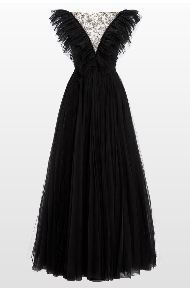 Jenny Packham Foxglove Embellished Ruffled-tulle Maxi Dress, Main, color, Liquorice