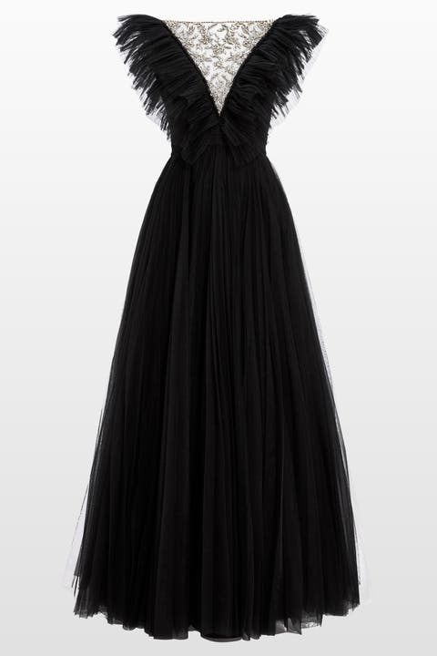 Foxglove Embellished Ruffled-tulle Maxi Dress