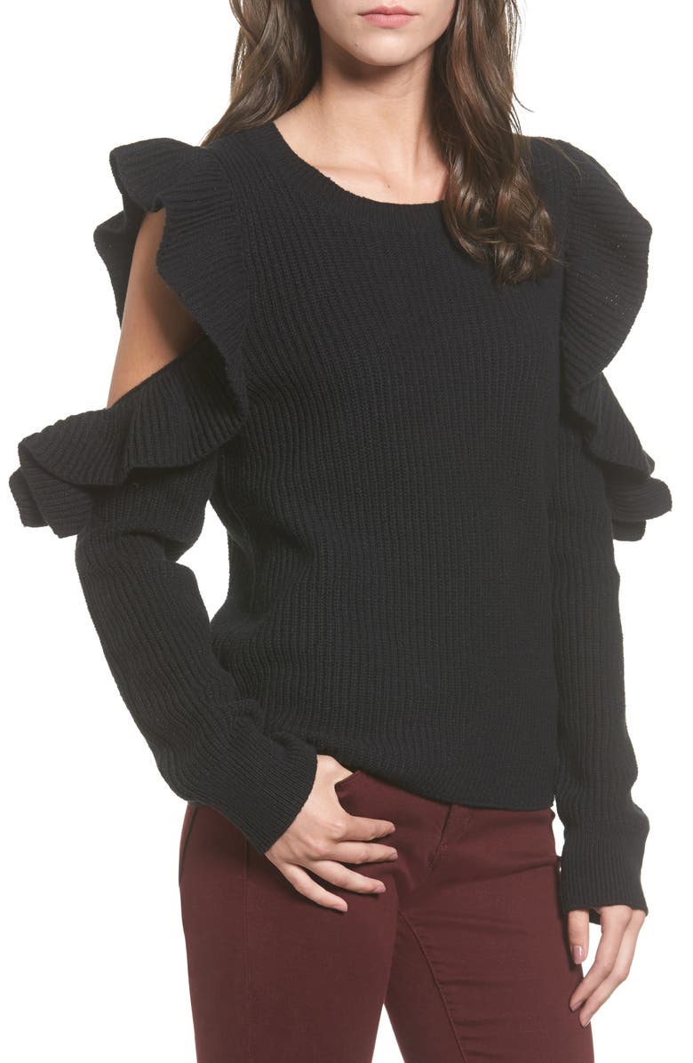 BP. Ruffle Cold Shoulder Sweater, Main, color,