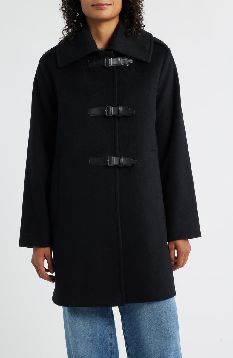 Bernardo Buckle Detail Melton Wool Blend Coat, Alternate, color, Black