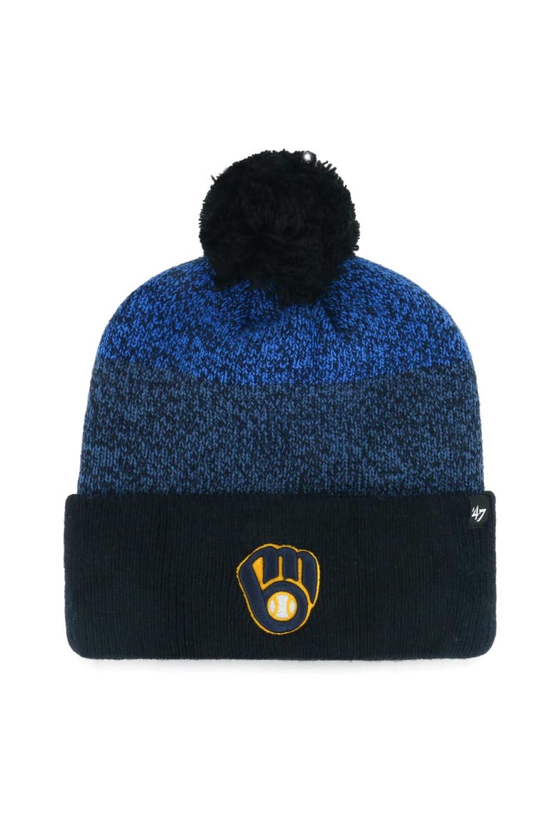 Men's '47 Navy Milwaukee Brewers Darkfreeze Cuffed Knit Hat with Pom, Main, color, Navy