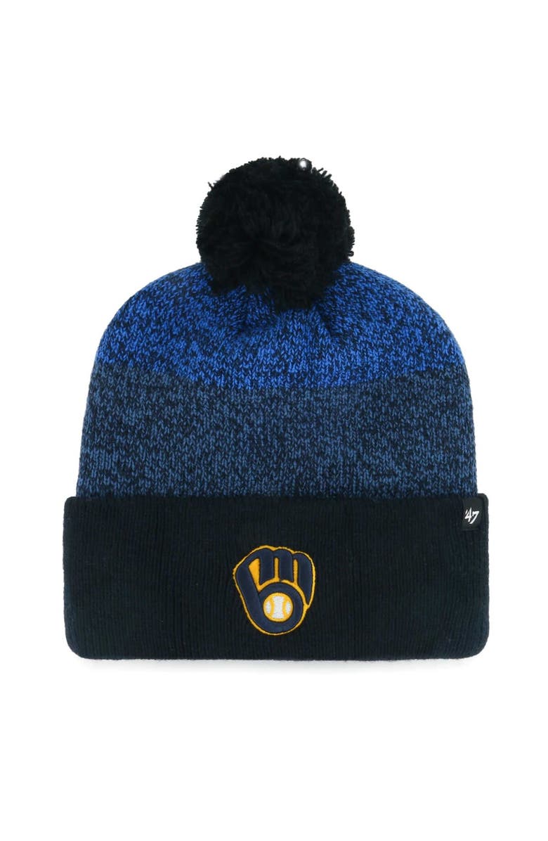 '47 Men's '47 Navy Milwaukee Brewers Darkfreeze Cuffed Knit Hat with Pom, Main, color, 