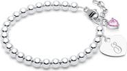 Tiny Blessings Sterling Silver 4mm Beads & Engraved Initial 6.25" Bracelet