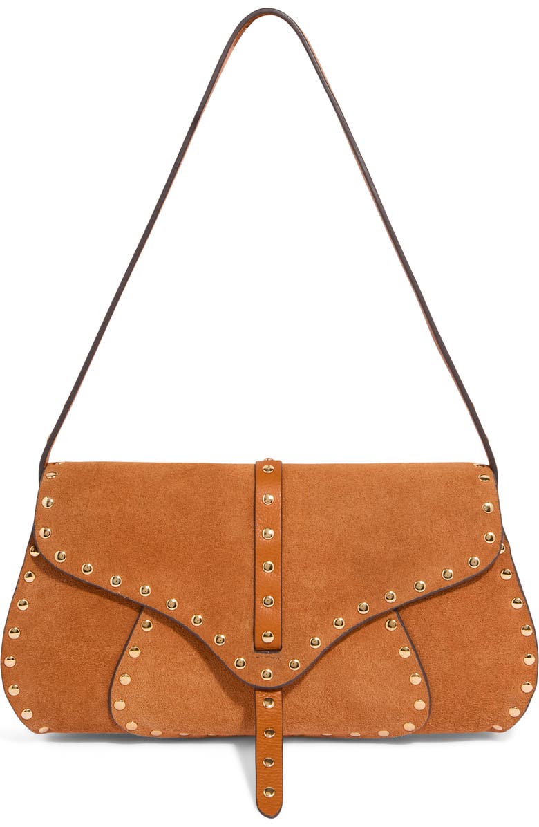 AIMEE Armour Leather Baguette Shoulder Bag, Main, color, Rustic Caramel Suede
