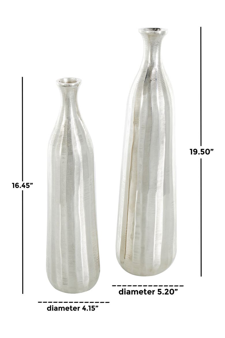 Set of 2 Tall Metal Vases, Alternate, color, SILVER