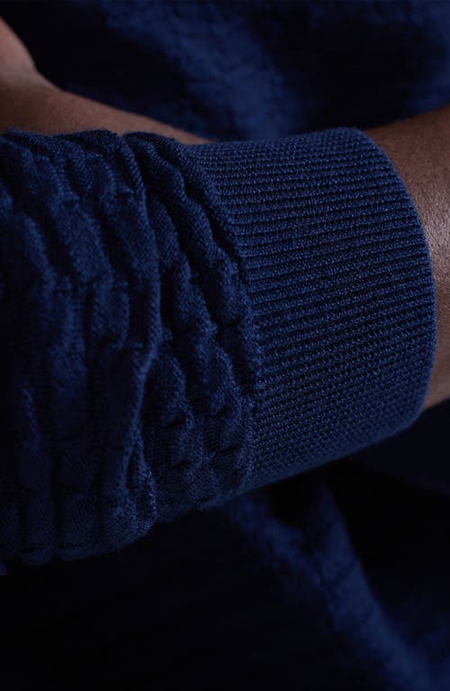 Bugatchi Pyramid Stitch Merino Wool & Silk Crewneck Sweater In Blue