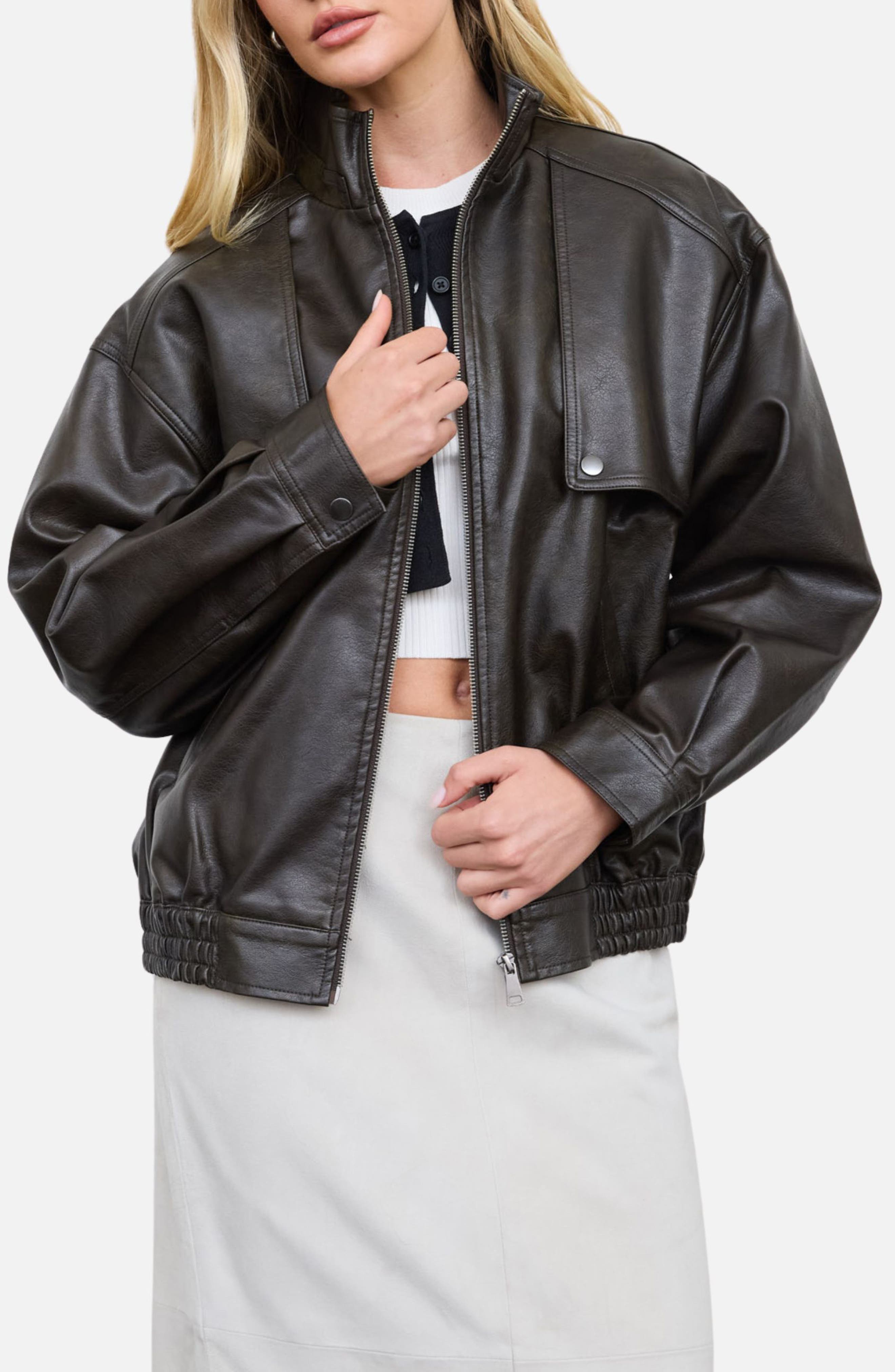 Faux Leather Bomber Jacket