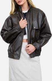 Blu Pepper Faux Leather Bomber Jacket