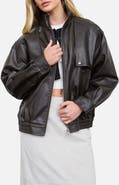 Blu Pepper Faux Leather Bomber Jacket