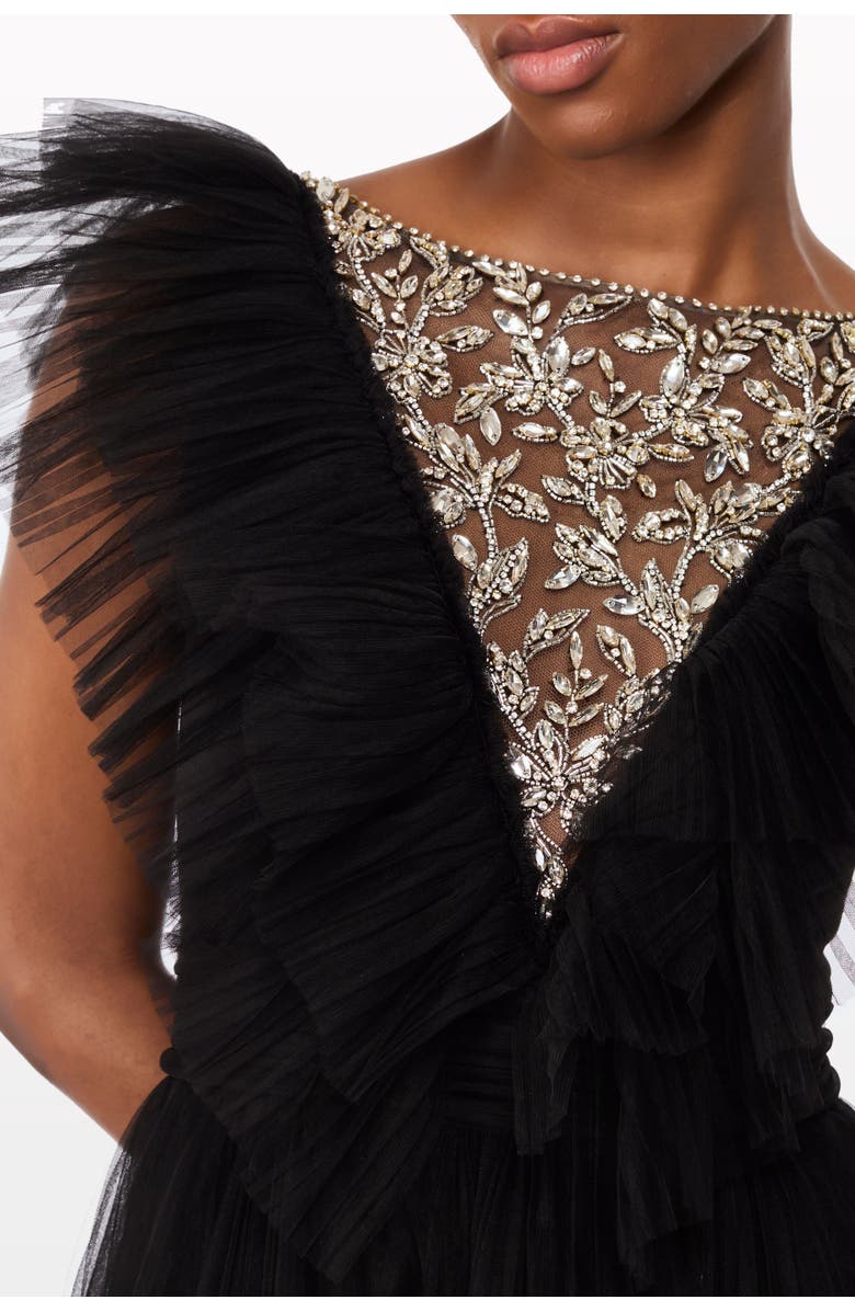 Jenny Packham Foxglove Embellished Ruffled-tulle Maxi Dress, Alternate, color, Liquorice