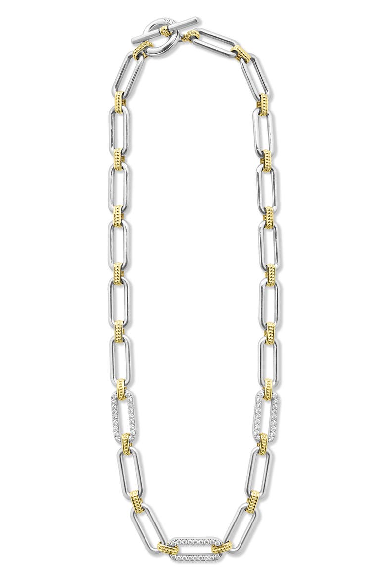18k Gold & Sterling Silver Diamond Link Necklace, Main, color, TWO-TONE