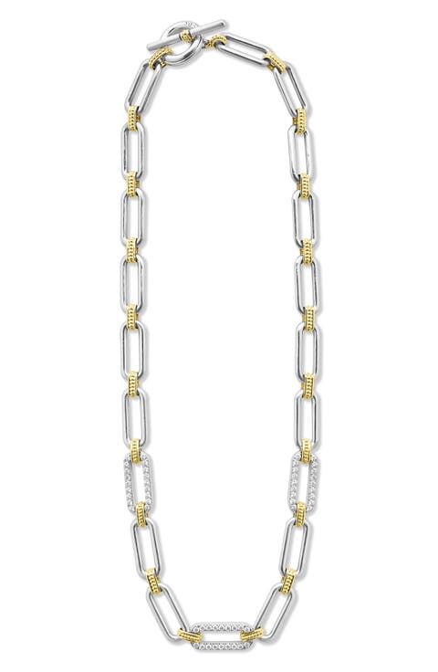 18k Gold & Sterling Silver Diamond Link Necklace