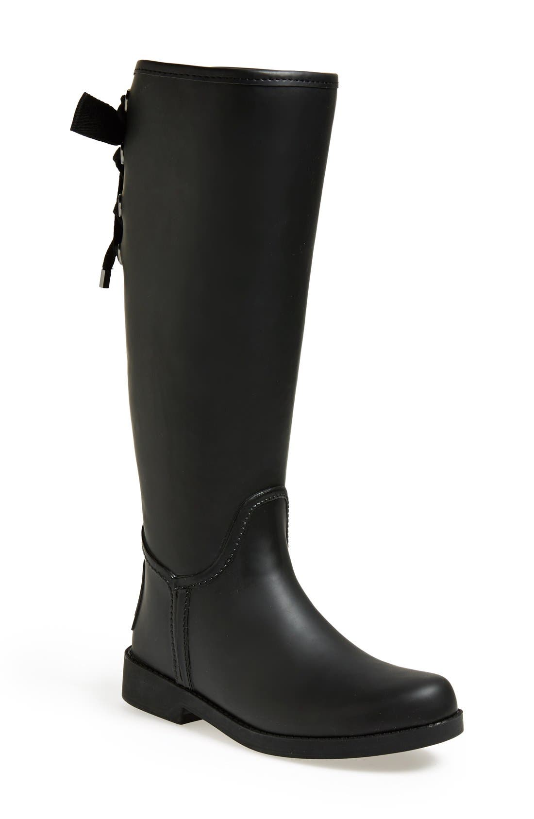 'Tristee' Waterproof Rain Boot, Main, color, BLACK