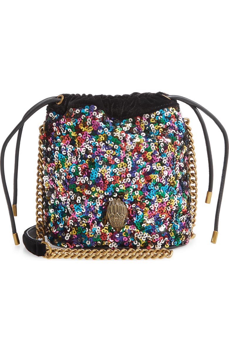 Kurt Geiger London Kensington Sequin Drawstring Crossbody Bag, Main, color,