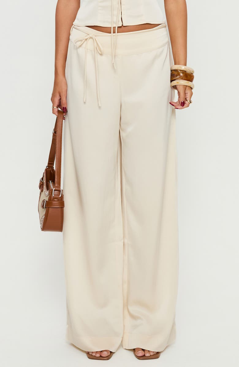 Princess Polly Aubrette Satin Wide Leg Pants, Main, color, Cream