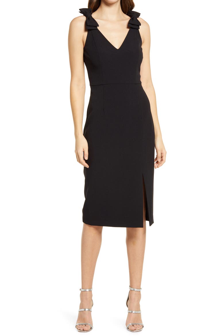 Bow Detail Sleeveless Sheath Dress, Main, color, BLACK