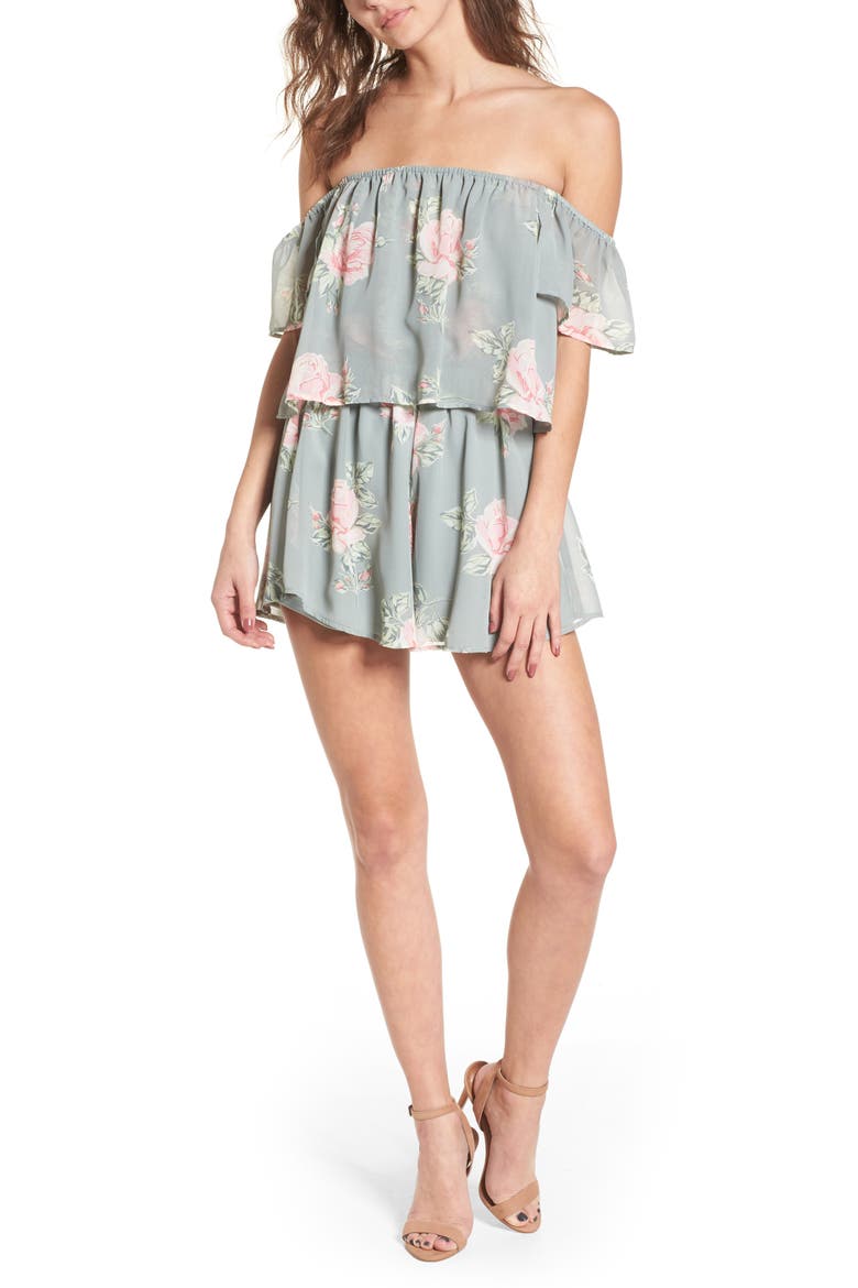 Dixie Off the Shoulder Romper, Main, color, SWEETHEART SAGE