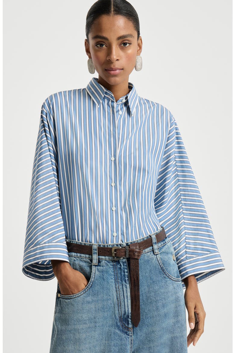 Striped poplin shirt, Alternate, color, Azure