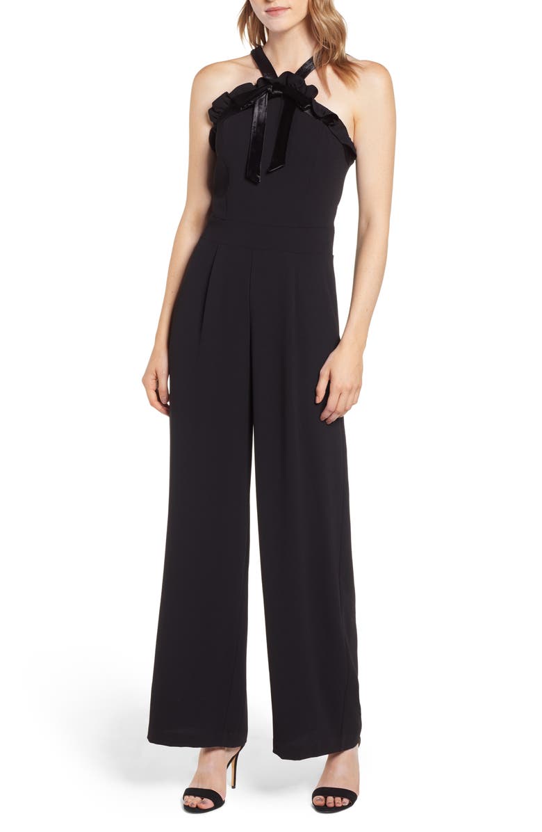 CeCe Velvet Bow Detail Jumpsuit, Main, color, 