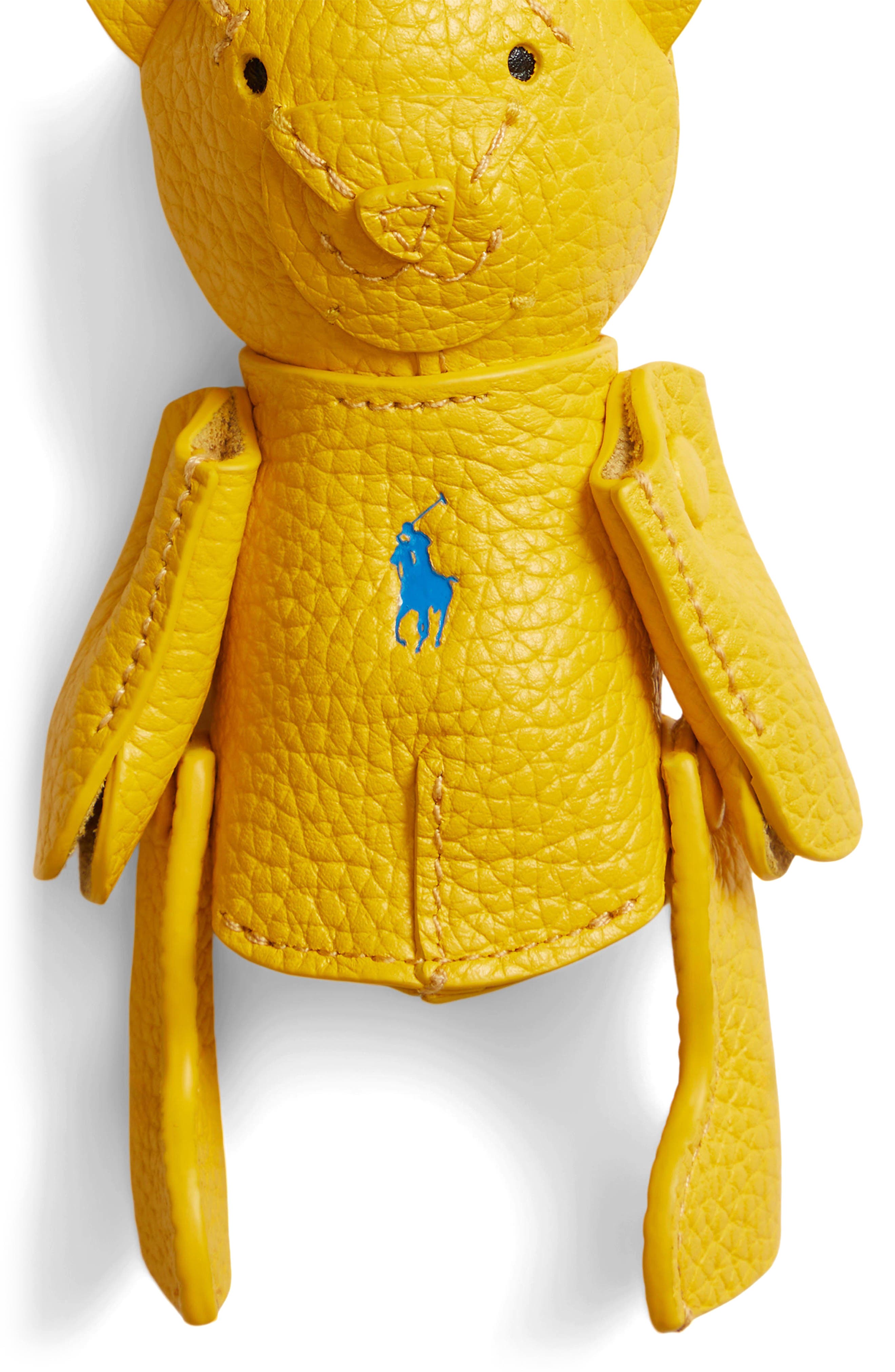 Polo Ralph Lauren Pebble Leather Polo Bear Charm, Alternate, color, Canary Yellow