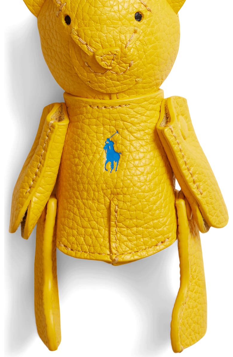 Polo Ralph Lauren Pebble Leather Polo Bear Charm, Alternate, color, Canary Yellow