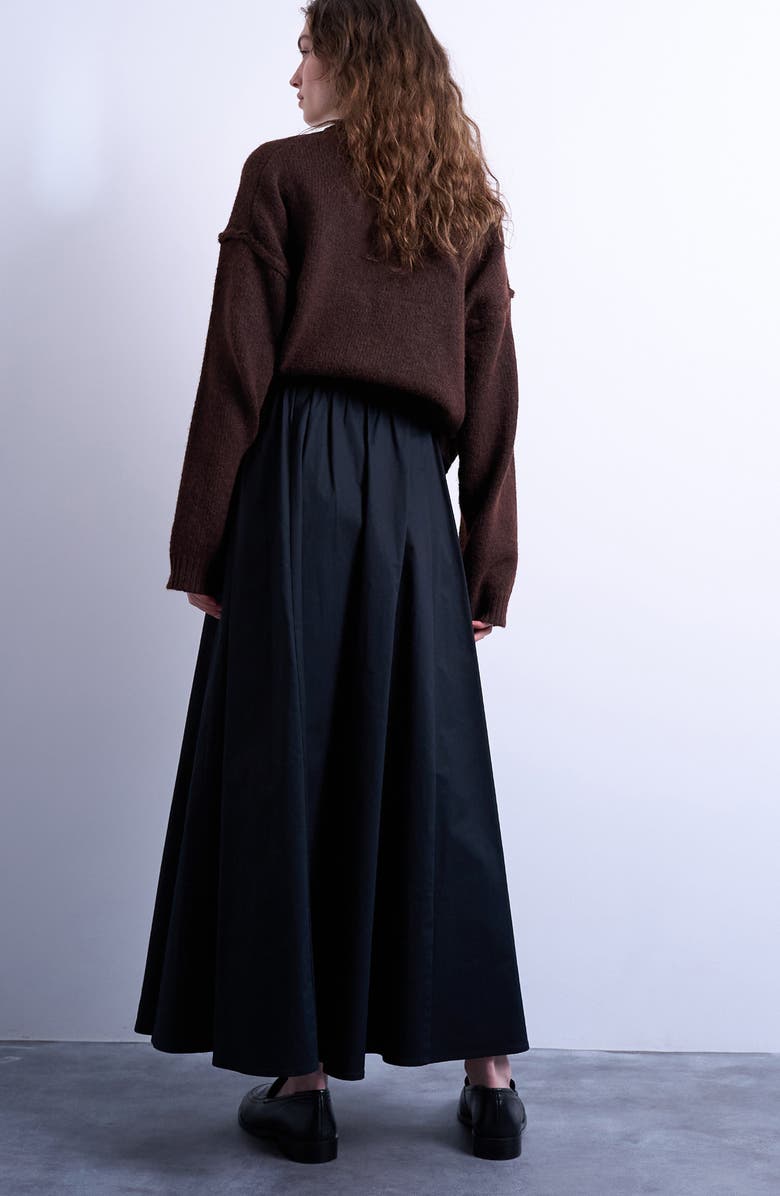 Topshop Stretch Cotton Twill A-Line Skirt, Alternate, color, Black