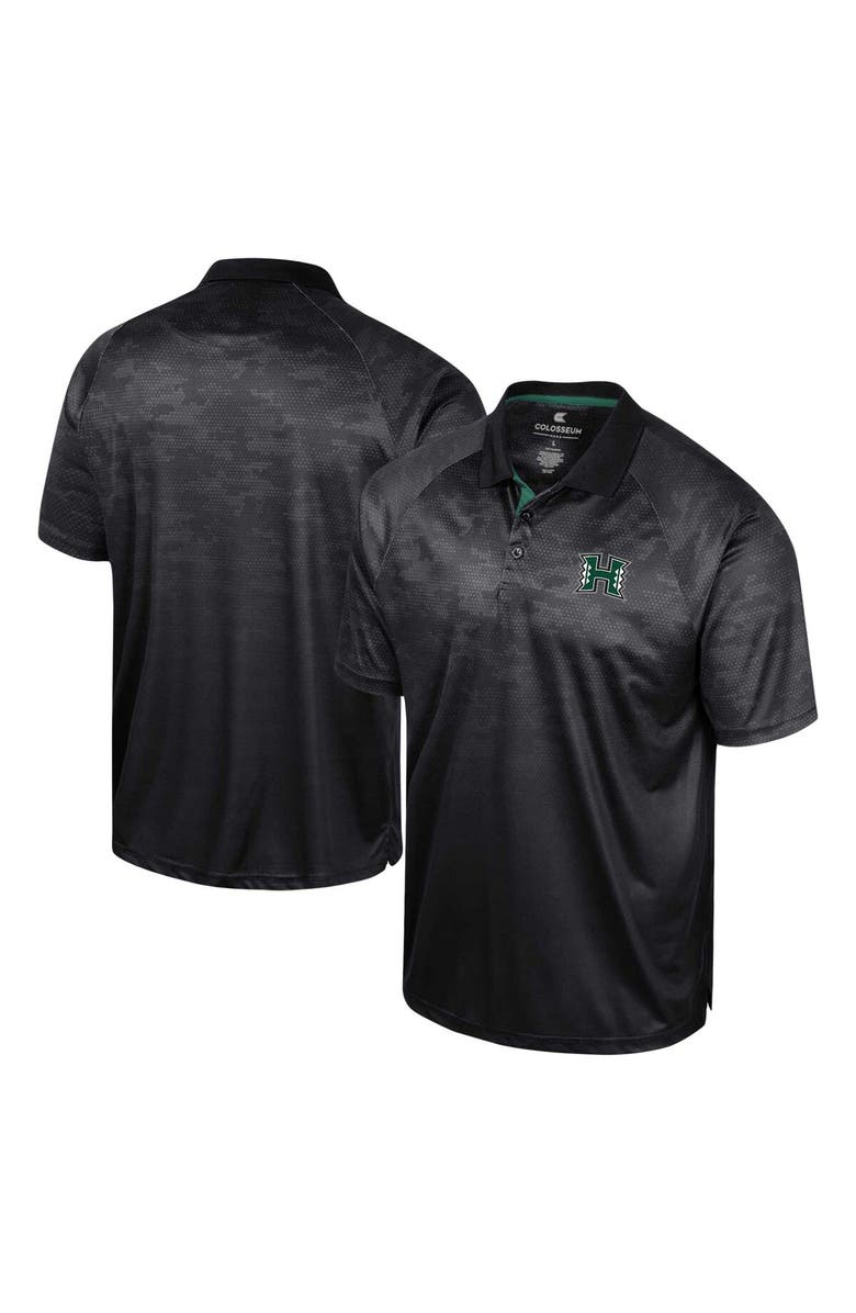 COLOSSEUM Men's Colosseum Black Hawaii Athletics Honeycomb Raglan Polo, Main, color,