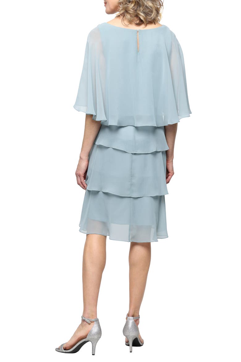 Beaded Shoulder Tiered Chiffron Cocktail Dress, Alternate, color, SAGE