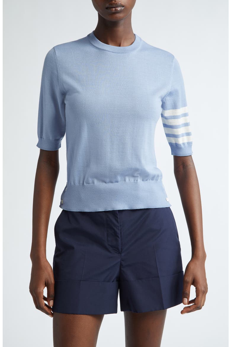 4-Bar Short Sleeve Wool & Cashmere Sweater, Main, color, LIGHT BLUE