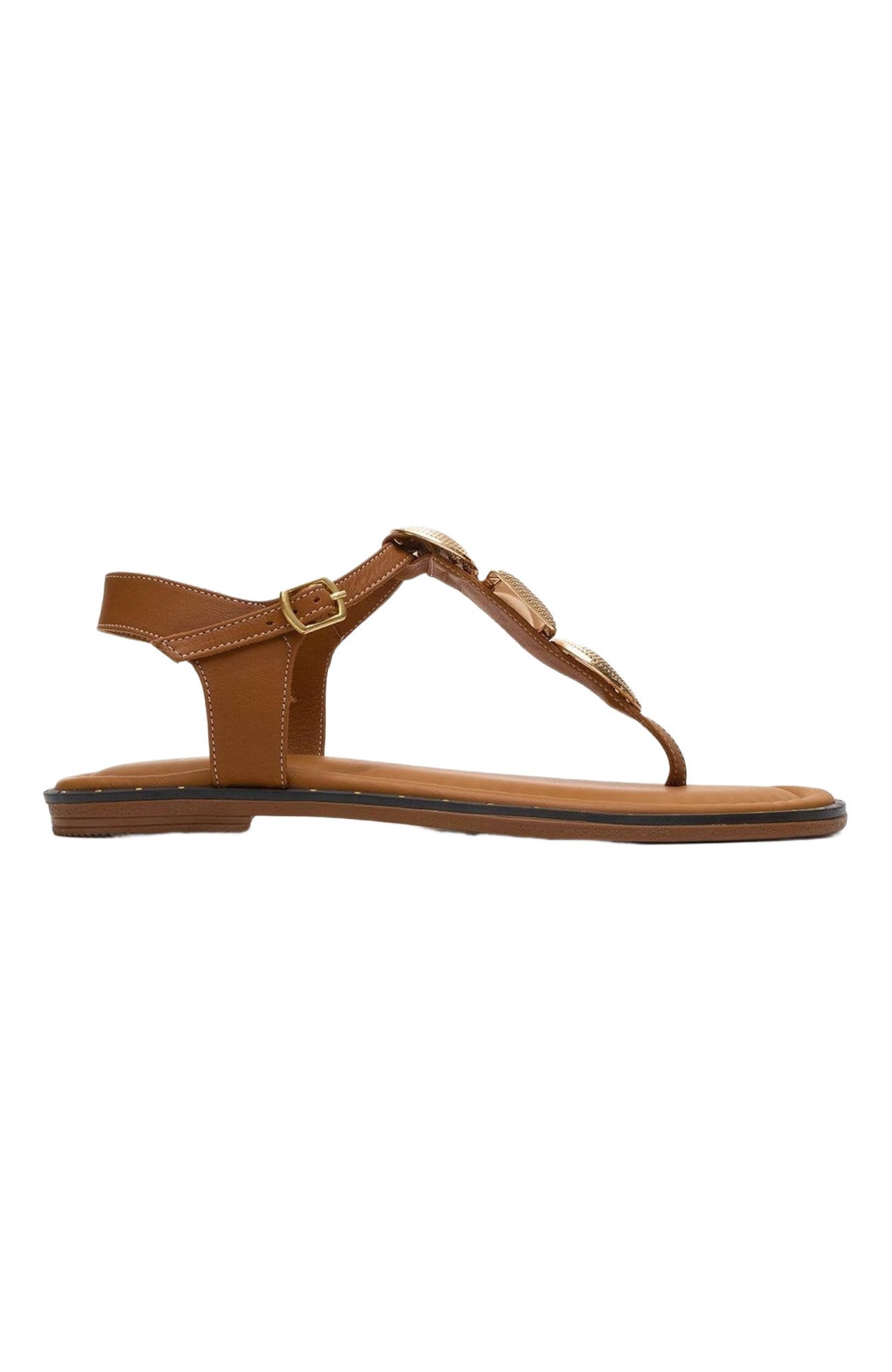 Giulia Leather Flat Sandal, Alternate, color, Cognac Leather
