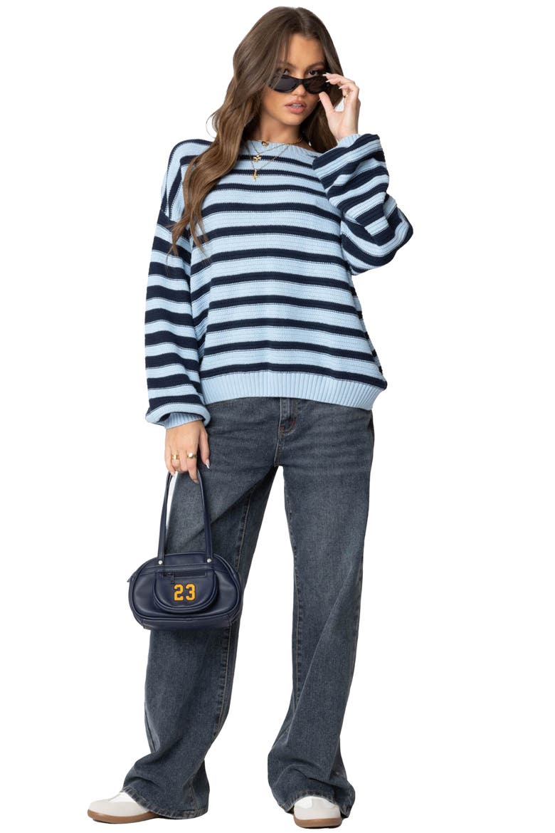 Aerin Oversize Stripe Cotton Sweater, Alternate, color, BLUE-AND-NAVY